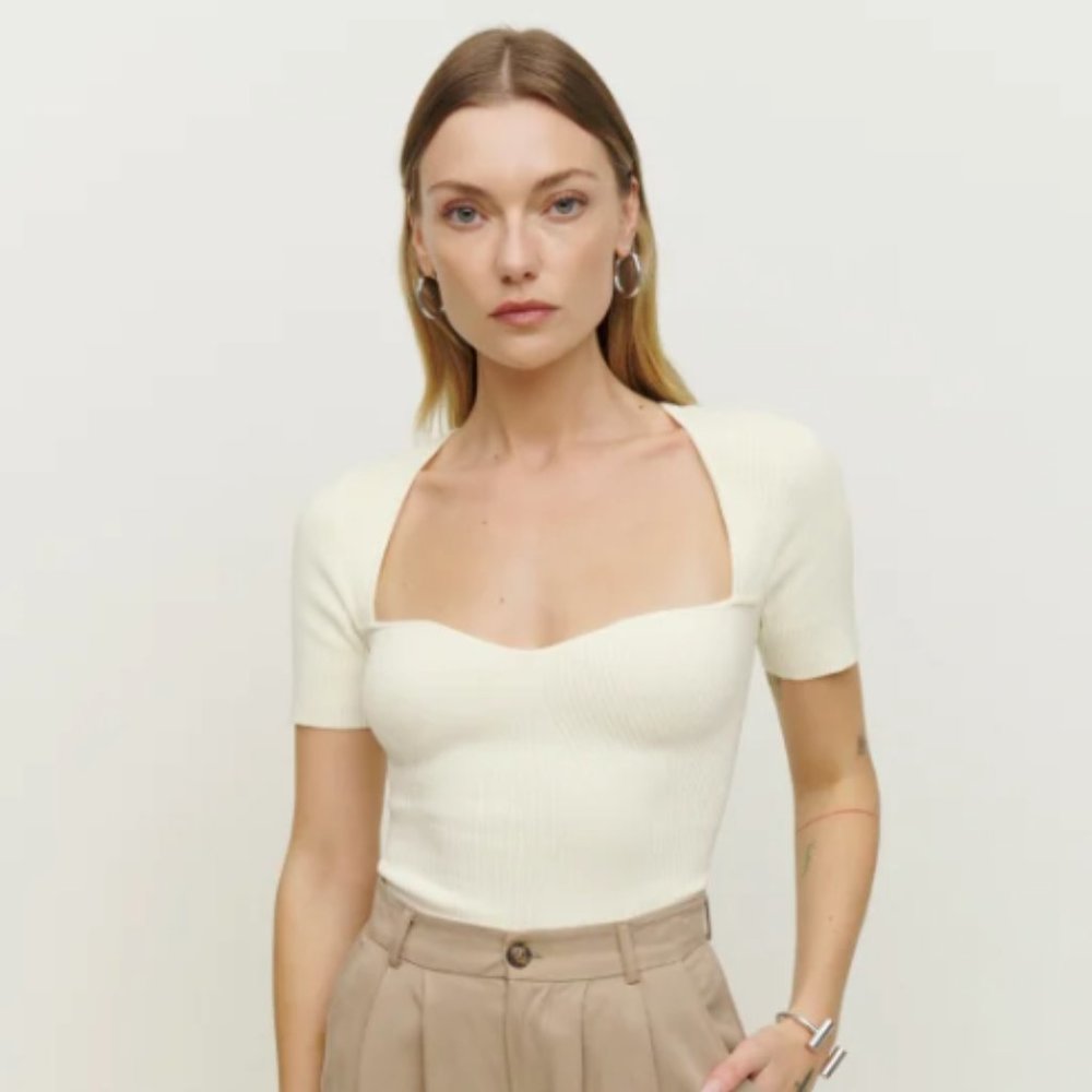 Reformation Kellie Cotton Short Sleeve Sweater Size Small